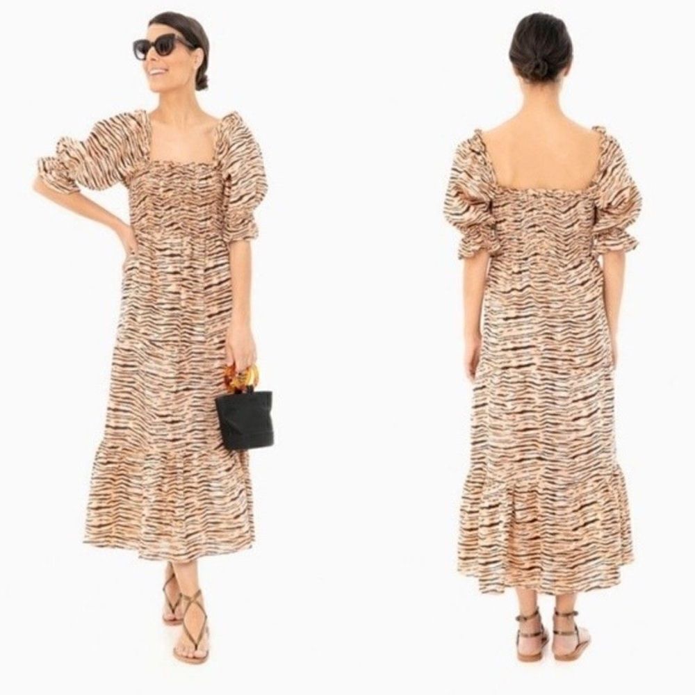 EUC Faithfull The Brand De Christin Midi Dress in Wyldie Animal Print 2